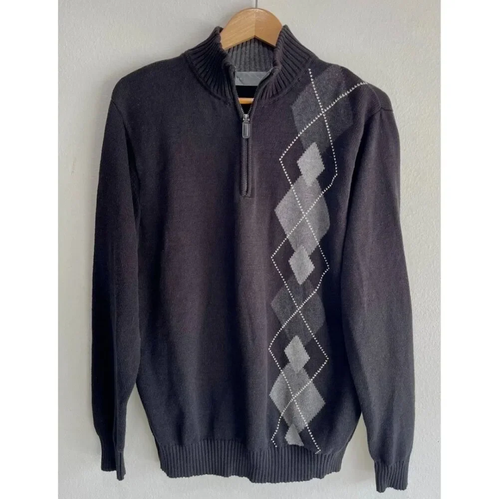 Oscar de La Renta sweater designer diamond argyle cotton winter preppy men L